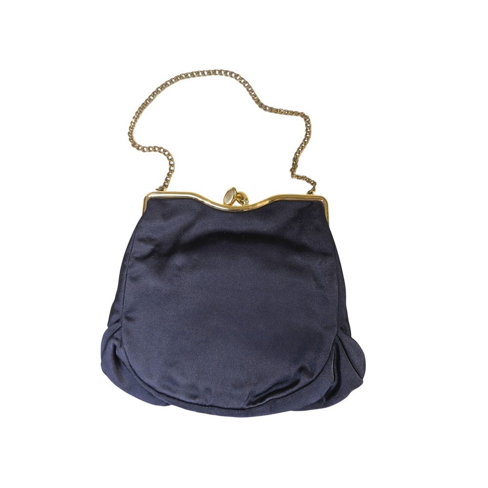 Vintage Rosenfeld Satin Evening Bag – OS Navy Blue Gold Chain Clutch